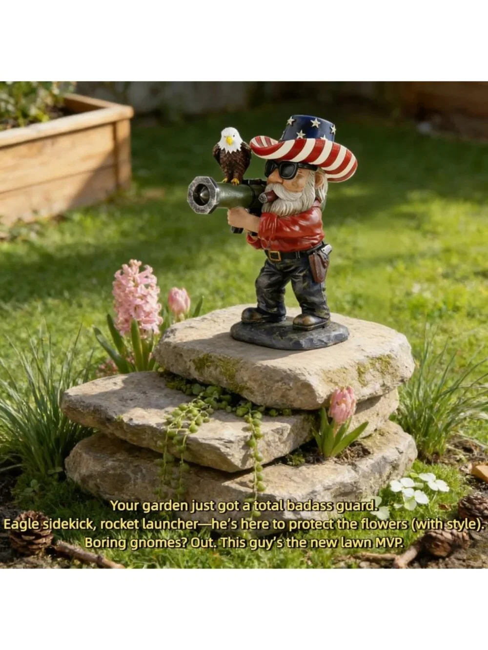 Military Garden Gnome - 4.8in Tactical Gnome with Guns, Patriotic Gifts for Men